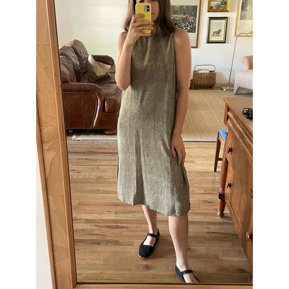 Vintage Olive Speckle Sleeveless Midi Dress
